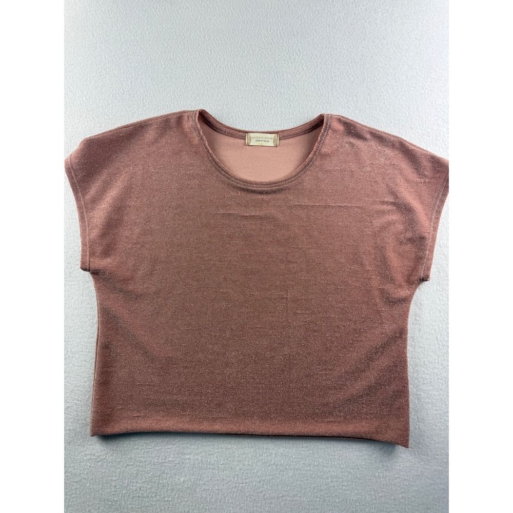 Altar'd‎ State Mauve Pink Metallic Lurex Short Sleeve Top Crew Neck Size L/XL